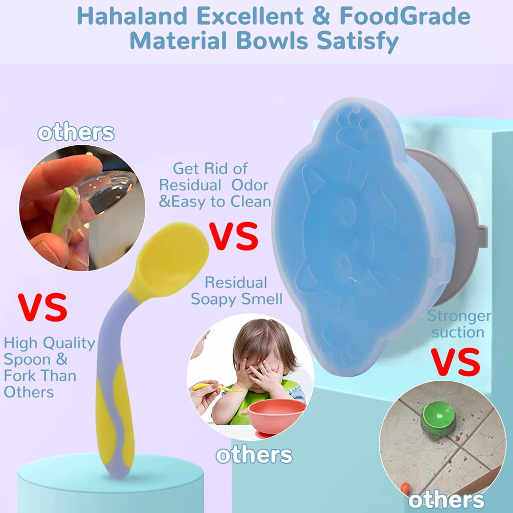 ELEPHANTBOAT 4Pcs Baby Plates for Baby with Cover, Fork, Spoons and Straws- Suction Cup Bowl Set- Self Feeding for Toddler -Training Dinnerware, Dishwasher & Microwave Safe, BPA Free