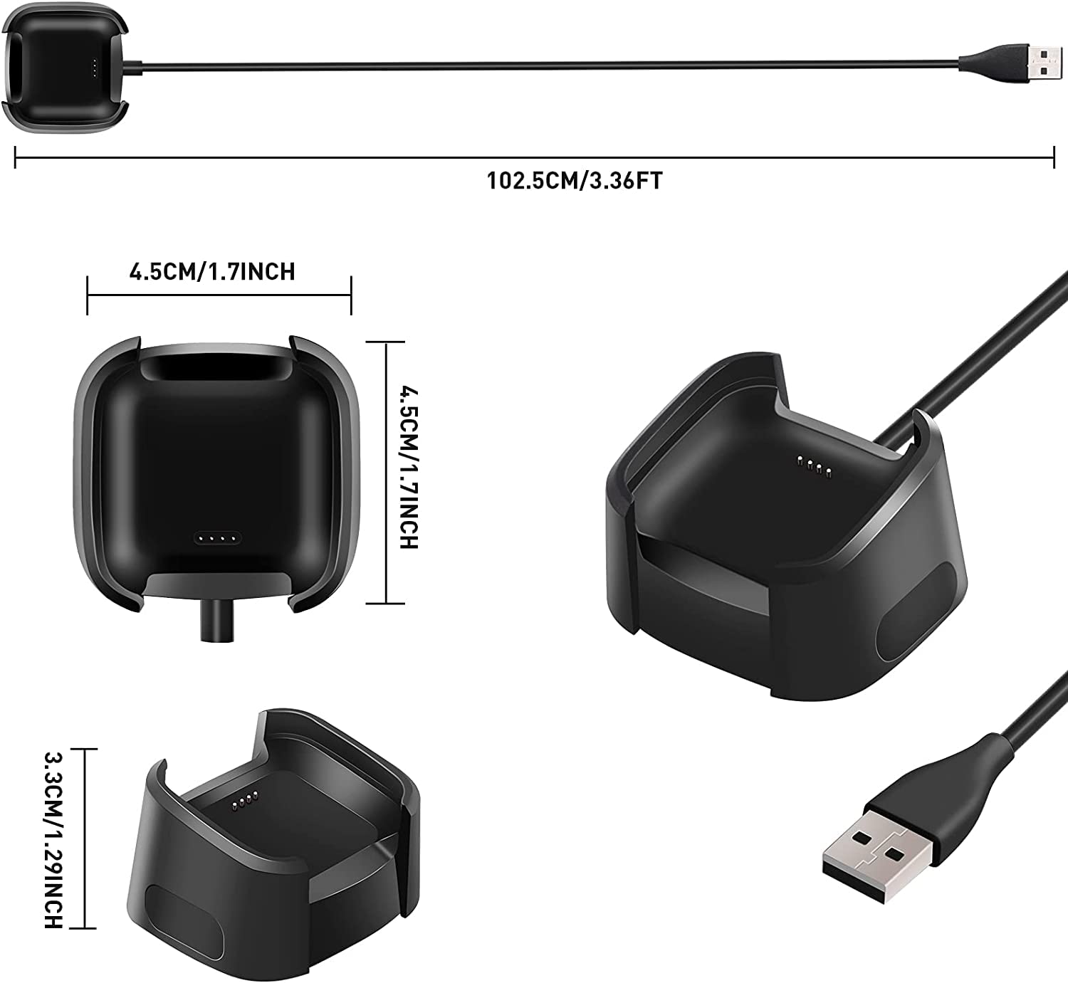 ZORBES USB Charger for Fitbit Versa 2 Smart Watch Charger Fitbit Versa 2 Charger Charging Dock Stand with USB Cable