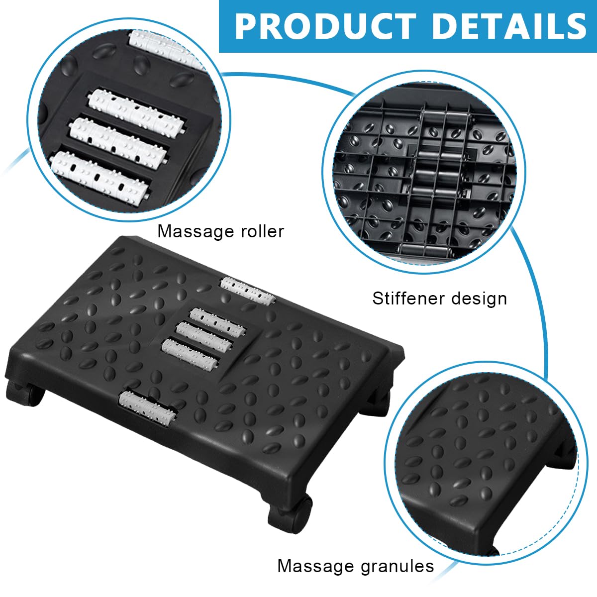 HASTHIP Office Foot Rest for Under Desk at Work, Foot Rest Under Desk with Massage Texture and Roller, Relieve Stiffness, Numbness, Promote Leg Circulation, Relieve Leg Pressure, Black