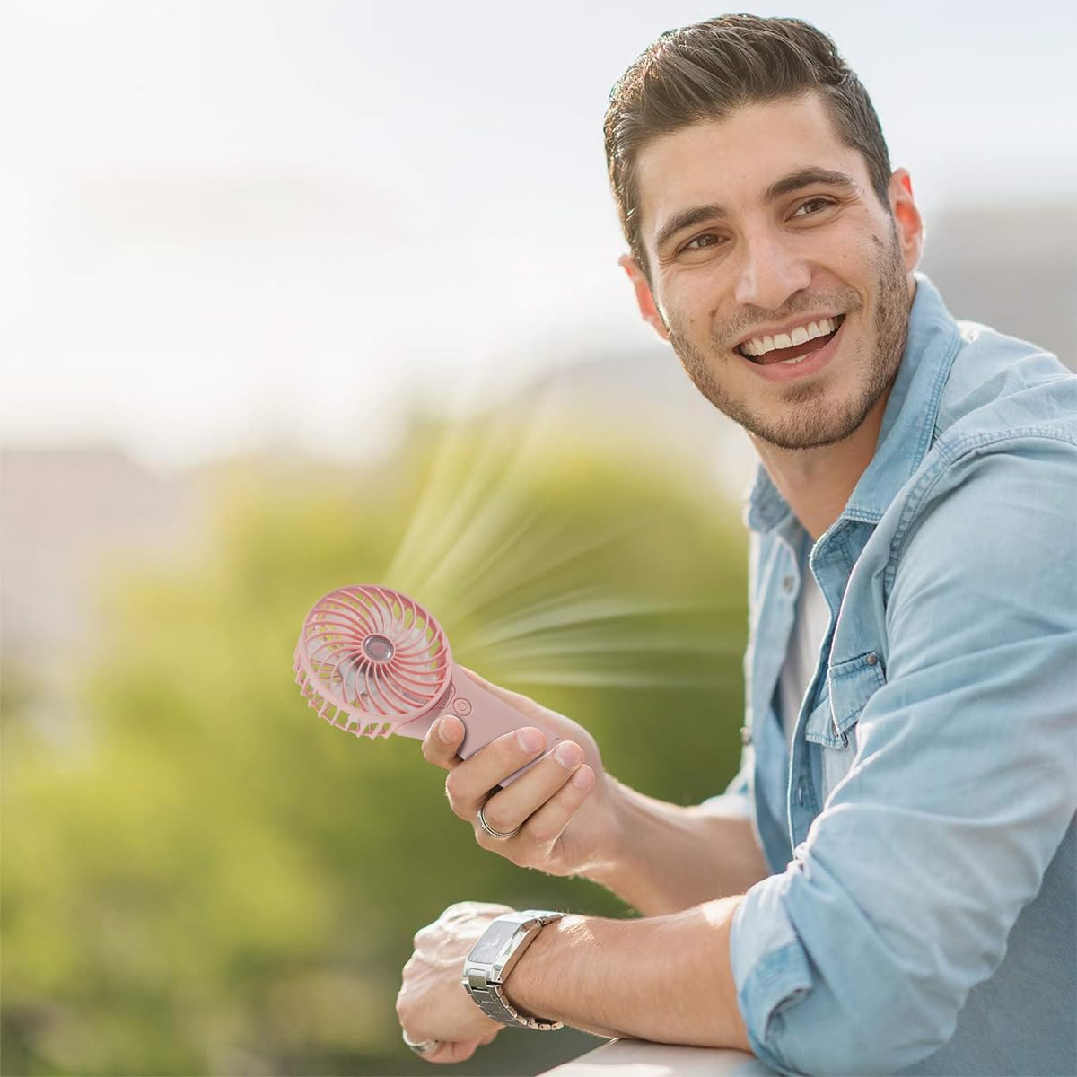 Verilux Hand Fan Mini Portable Fan with Mirror, 4-Speed USB Fan with Foldable Stand Base, Lasting Max 20Hrs Working Time, Rechargeable Fan for Girls Women Traveling Outdoor (Pink)