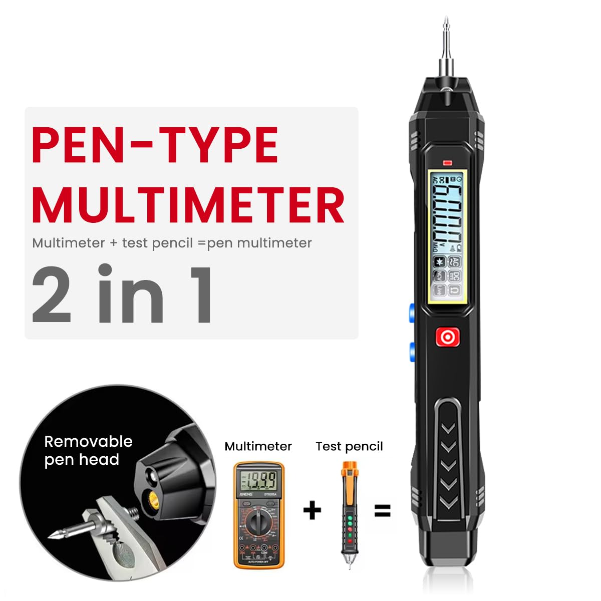 Serplex 2-IN-1 Digital Multimeter with LED Light 6000 Counts NCV Tester Pen Live Wire Recognition Multimeter AC/DC Voltage Tester, Resistance, Voltmeter with LCD Digital Display, Battery Operated