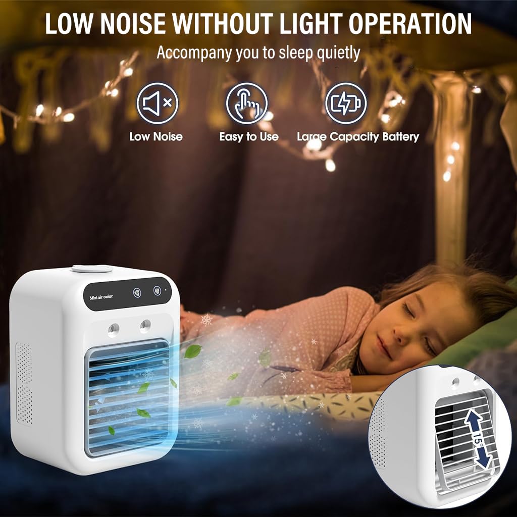 Verilux Portable Table Fan with Mist Humidify, Desk Cool Misting Fan Air Conditioner with 500ml Water Tank, 2 Speeds Low Noise 20dB, Mini Air Conditioner for Bedroom, Car, Office, 6.2x8.3 Inches