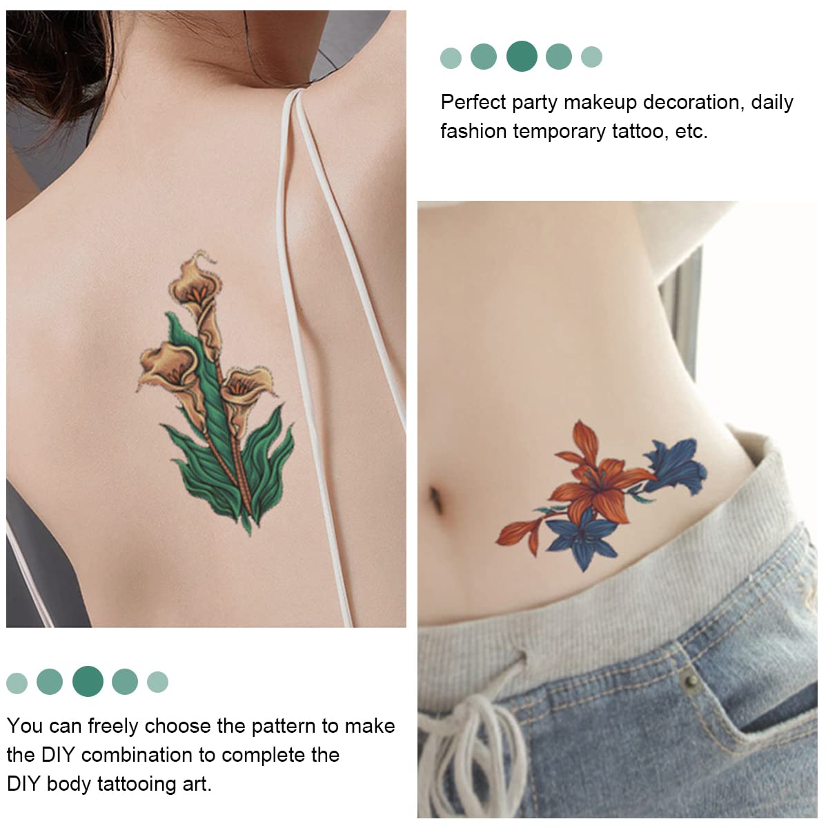 MAYCREATE 12 Sheets Color Tatto Sticker Vintage Large Flowers Temporary Tattoos Stickers Roses Tatto Stickers Assorted Tatto Sticker for Body Art Tattoos Art Waterproof Temporary