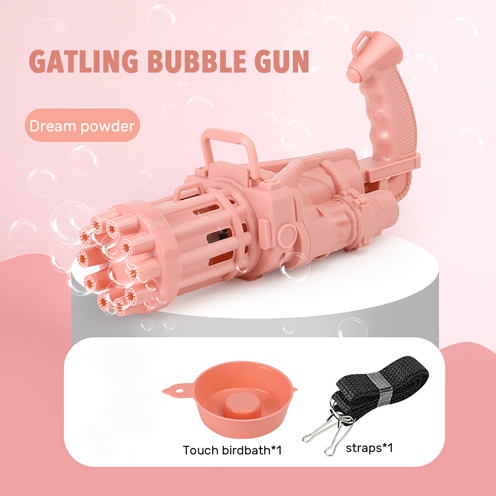 PATPAT Bubble Maker Machine Gun Bubble Blower, Automatic Bubble Machine for Kids, 8-Holes Electric Bubble Blaster Gun 2021 Cool Toys Gift, Summer Outdoor Activities Toys for Boys and Girls (Pink)
