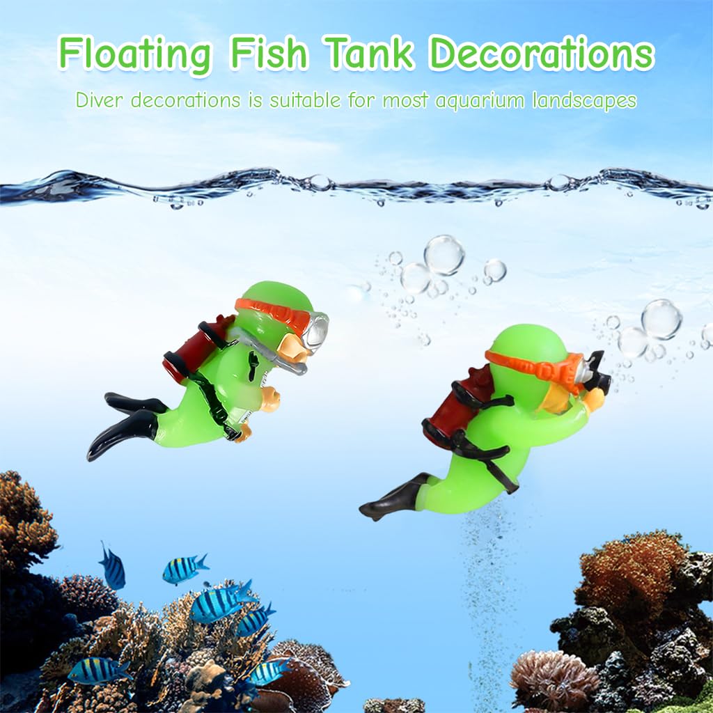 Qpets 2 Pcs Aquarium Floating Cartoon Diver Night Glow Resin Aquarium Decorative Items Fish Tank Aquarium Accessories All, Floating on Water Aquarium Decorative Item Ornament for Fish Aquarium