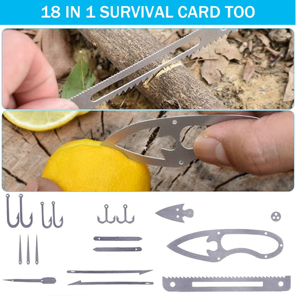 Proberos Survival Card 18-in-1 Fishhook Card Silver Stainless Steel Multifunctioal Fishhook Card Tool Fishing Tool Outdoor Camping Fishhook Card Tactical Utility Emergency Hiking Tool