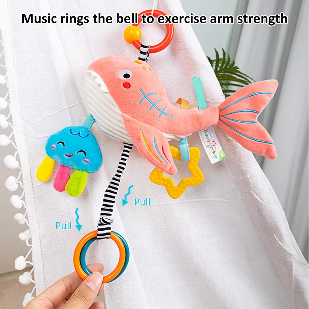 PATPAT Cute Cradle Hanging Toy for Baby Stroller Hanging Toy Sensory Toy Crib Hanging Toy Soft Stuff Toy Dolphin Toy Teether Toy Rattle Toy for Toddlers Shower Gift for Baby (Pink)