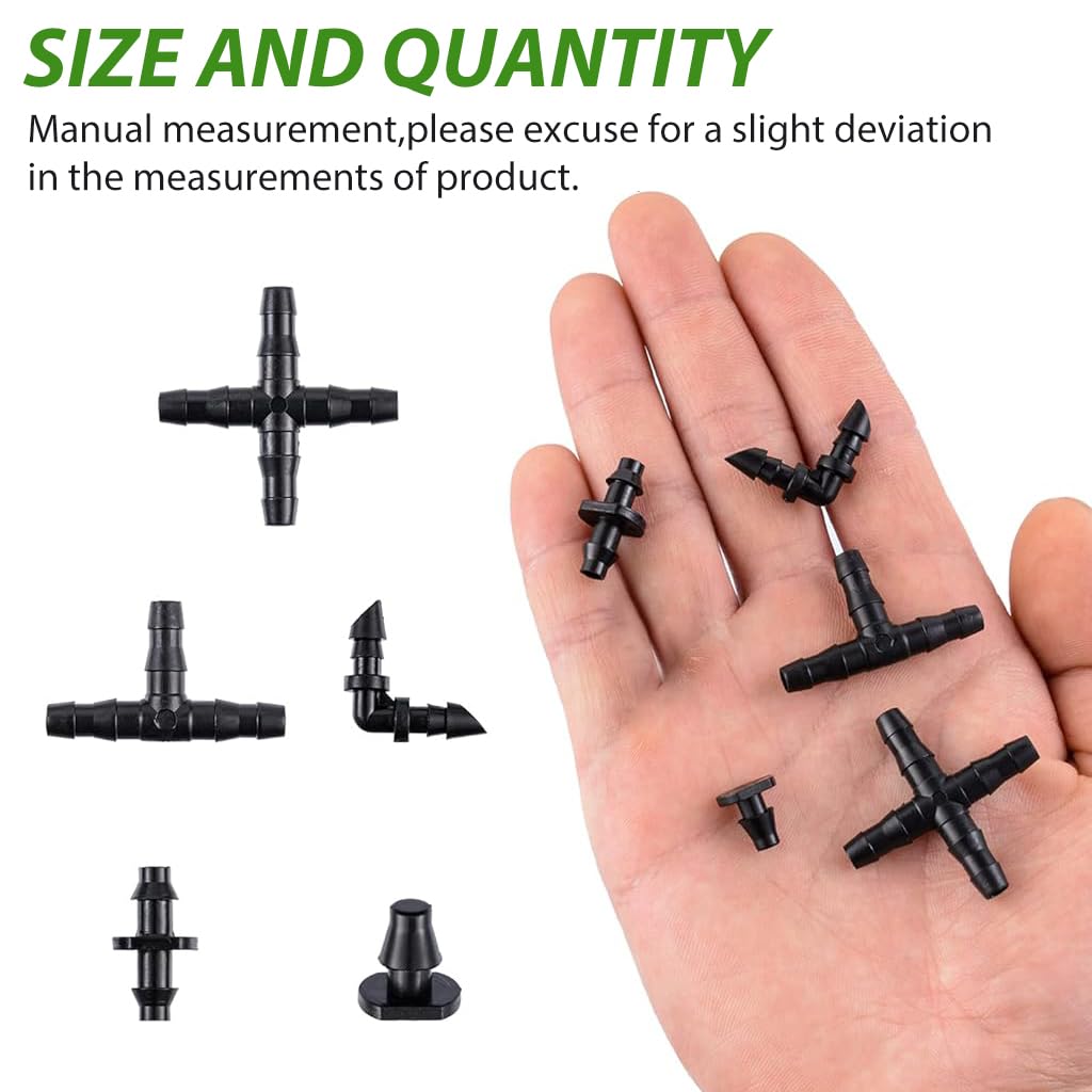 HASTHIP 200-Piece 1/4'' Drip Irrigation Connectors Kit, Easy Installation, Highly Durable & Flexible for Home Gardens, Lawns, Greenhouses, Versatile, Non-Toxic & Leak-Proof Watering Solution