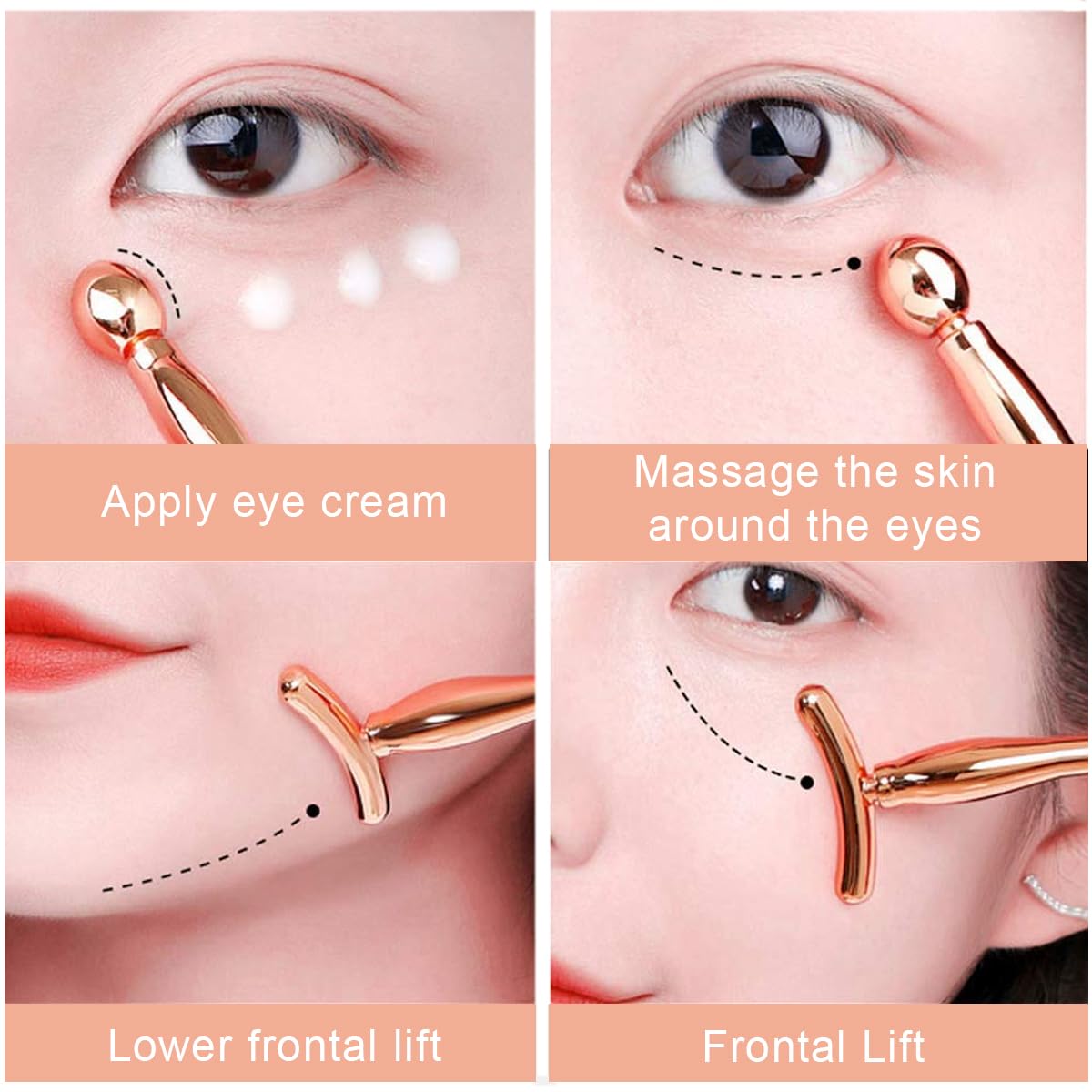 MAYCREATE Set of 2 Eye Cream Applicator Eye Roller Metal Eye Rollers Stick Facial Massage Roller Set Smooth Wrinkle Lifting Eye Corners Relieve Puffiness Eye Care Tool Beauty Tool Gift for Women
