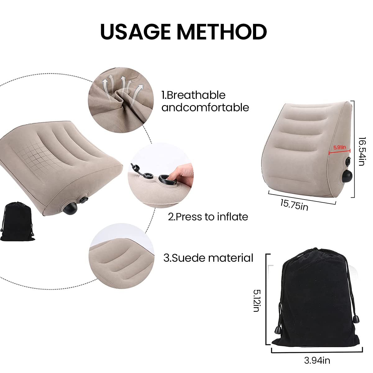 HANNEA Inflatable Travel Pillow, Portable Inflatable Back Support Suitable for Travel, Lumbar Support Pillow for Office/Computer Chair and Car Seat Cushion