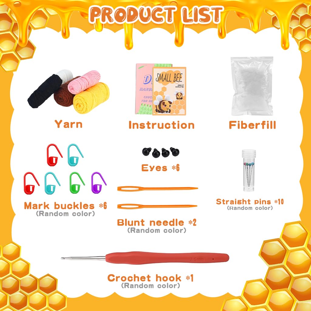 HASTHIP Crochet Kit For Beginners, Complete Small Bee Animal Kit With High-Quality Materials & Step-by-Step Video Tutorials, Ideal For Craft Lovers, Perfect DIY Gift