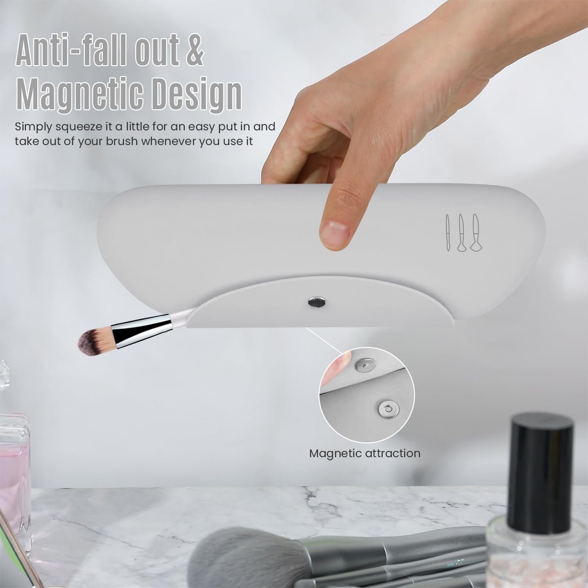 MAYCREATE Silicone Makeup Brush Holder, Travel Make Up Brushes Organizer with with Anti-Fall Out Zipper Closure, Large Khaki Cosmetic Brush Case for Daily, Work - Brushes Not Included