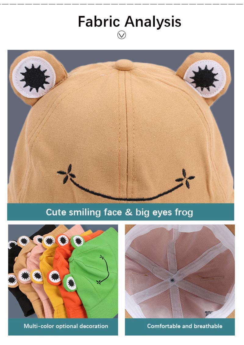 PALAY Bucket Sun Hat for Women Girl Adult Cute Frog Bucket Hat Summer Outdoor Foldable Fisherman Hat (Black)