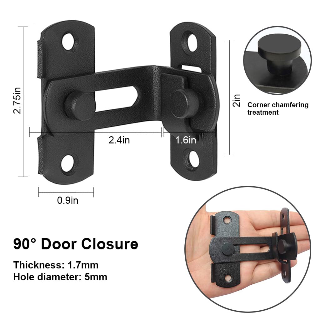 HASTHIP 2 Pcs Cupboard Lock Stainless Steel 90° Door Buckle Bolt Barn Door Lock Right Angle Latches Bar Latch Safety Door Lock for Door, Fence, Cabinet, Chicken Coop, 2.4 inches (Black)