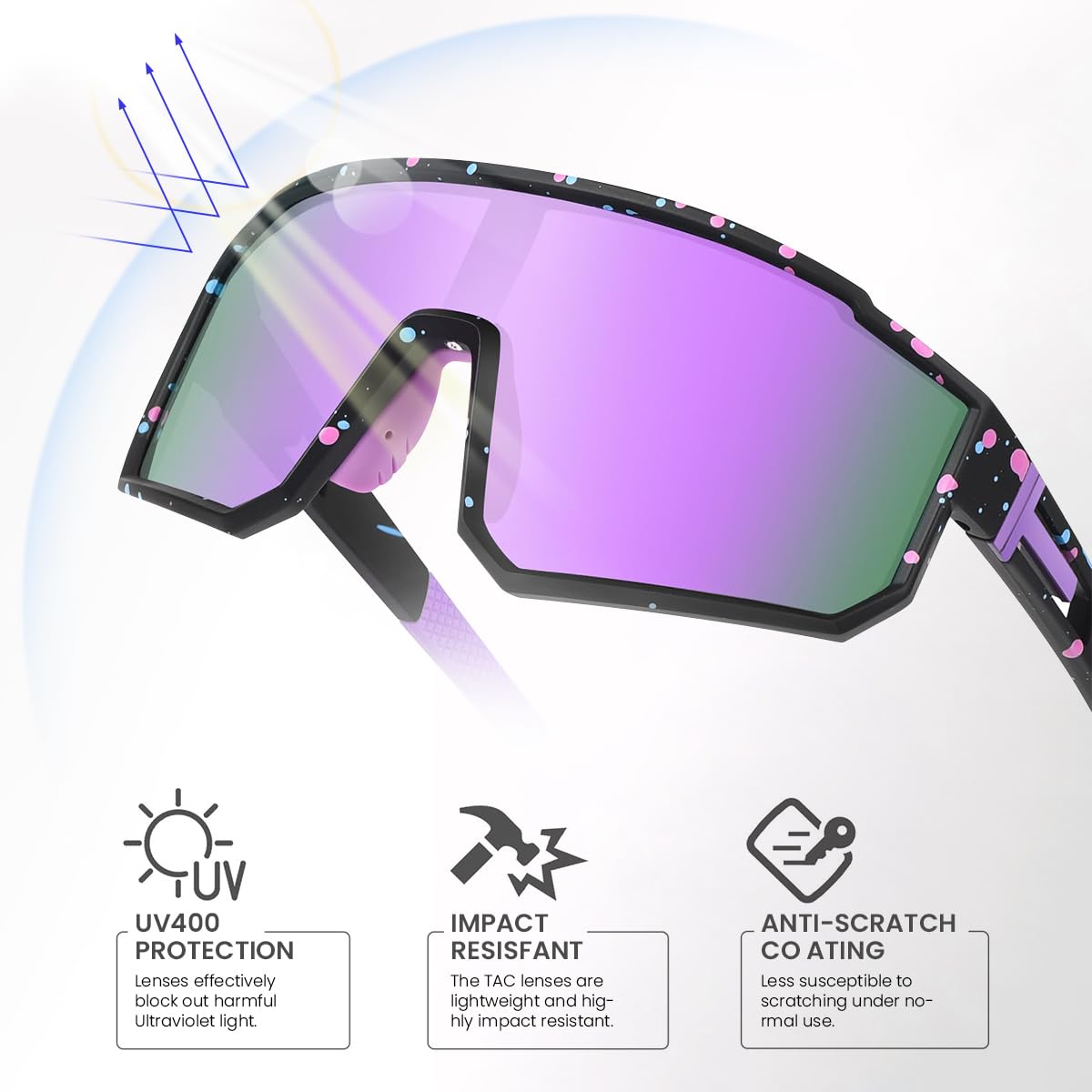 Proberos Fashion Polarized Sports Sunglasses UV400 Protection Sports Sunglasses Riding Polarized Sunglasses with Case Unisex Sports Sunglasses for Biking, Marathon, Motorcycling