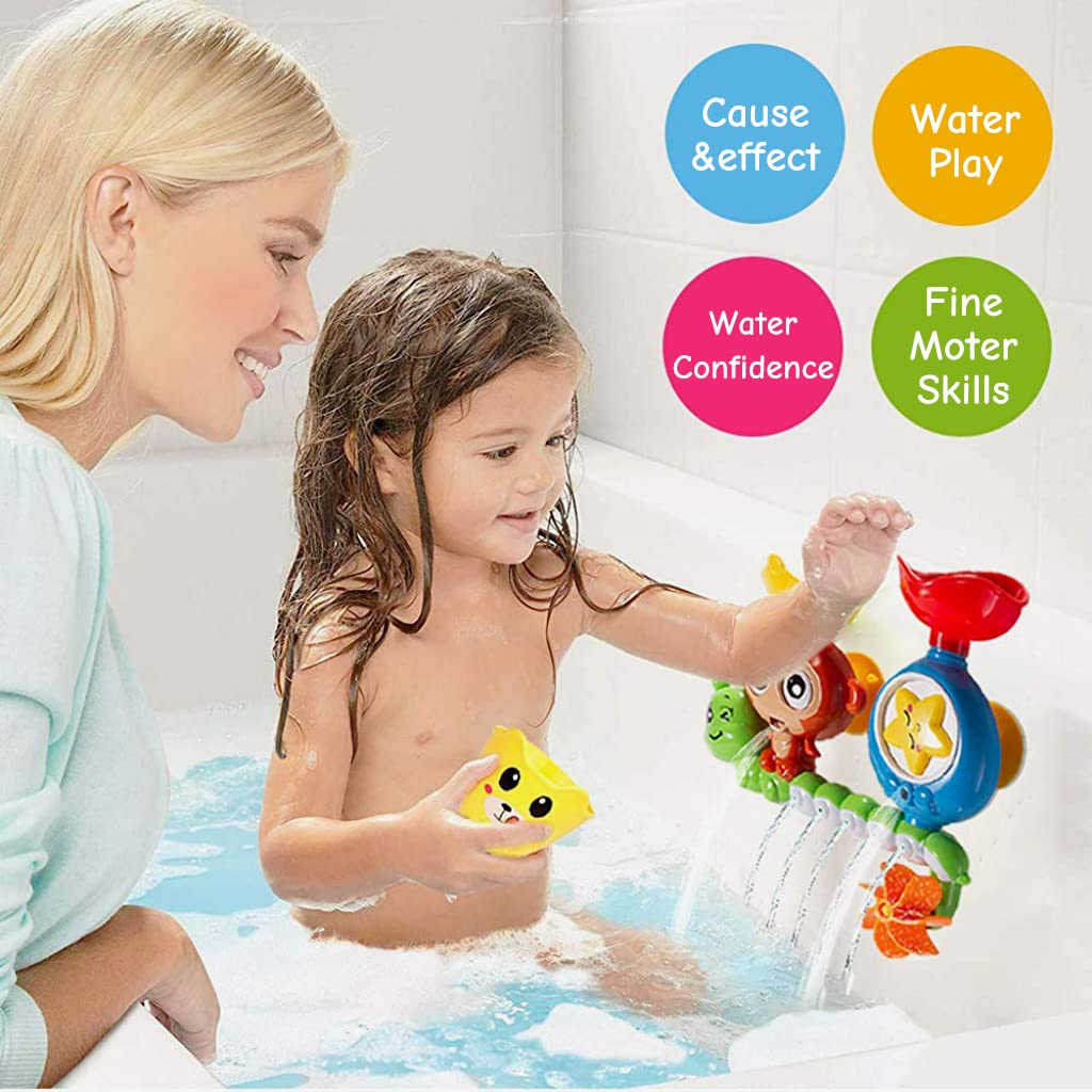 PATPAT Baby Bath Toys, Fun Monkey Water Spray Toy Cartoon Bath Toy Sprinkler Toy Suction Cup Design Bathtub Toy Shower Toy for Baby Toddler Infant 0-3 Years Old Bathtime Gifts for Boys Girls