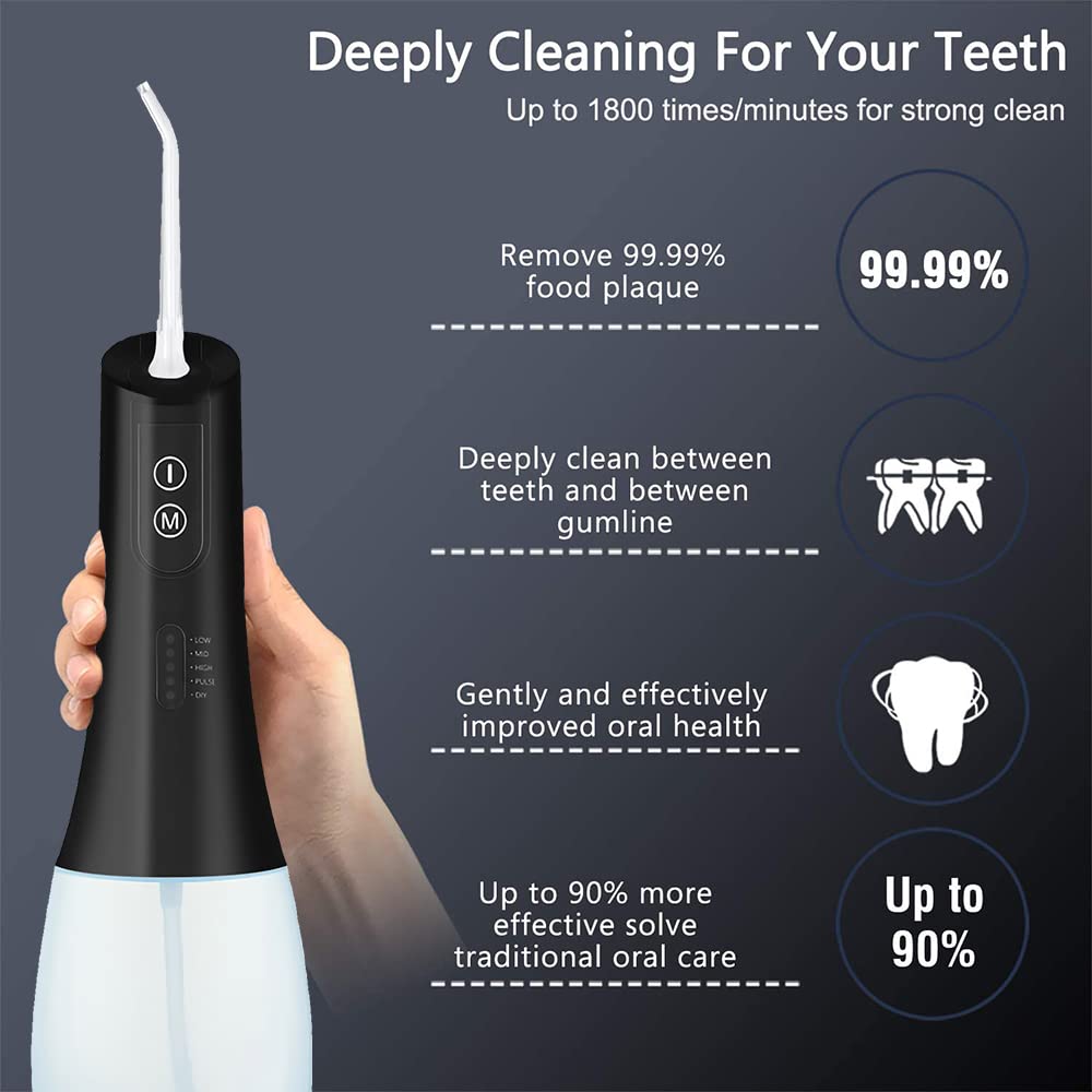 HANNEA Cordless Dental Flosser for Teeth with 200ml Detachable Water Tank, IP44 Waterproof, USB Rechargeable Dental Flosser, 3 Modes Quickly Clean the 99% Food Residues and Plaque