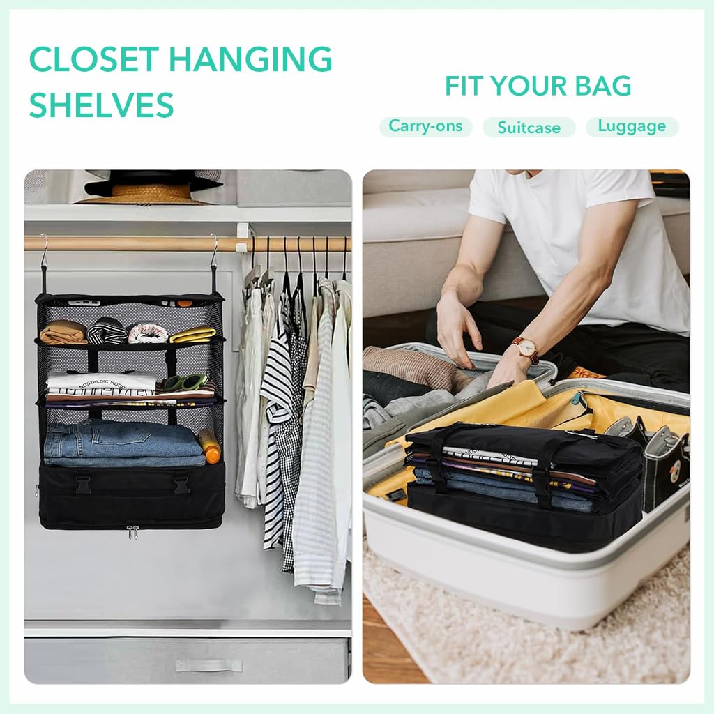 HASTHIP Wardrobe Hanging Organizer Multilayer Clothes Organizer for Wardrobe Folding Travel Hanging Organizer with Zipper Pouch Space Saving Wardrobe Clothing Organizer Bag