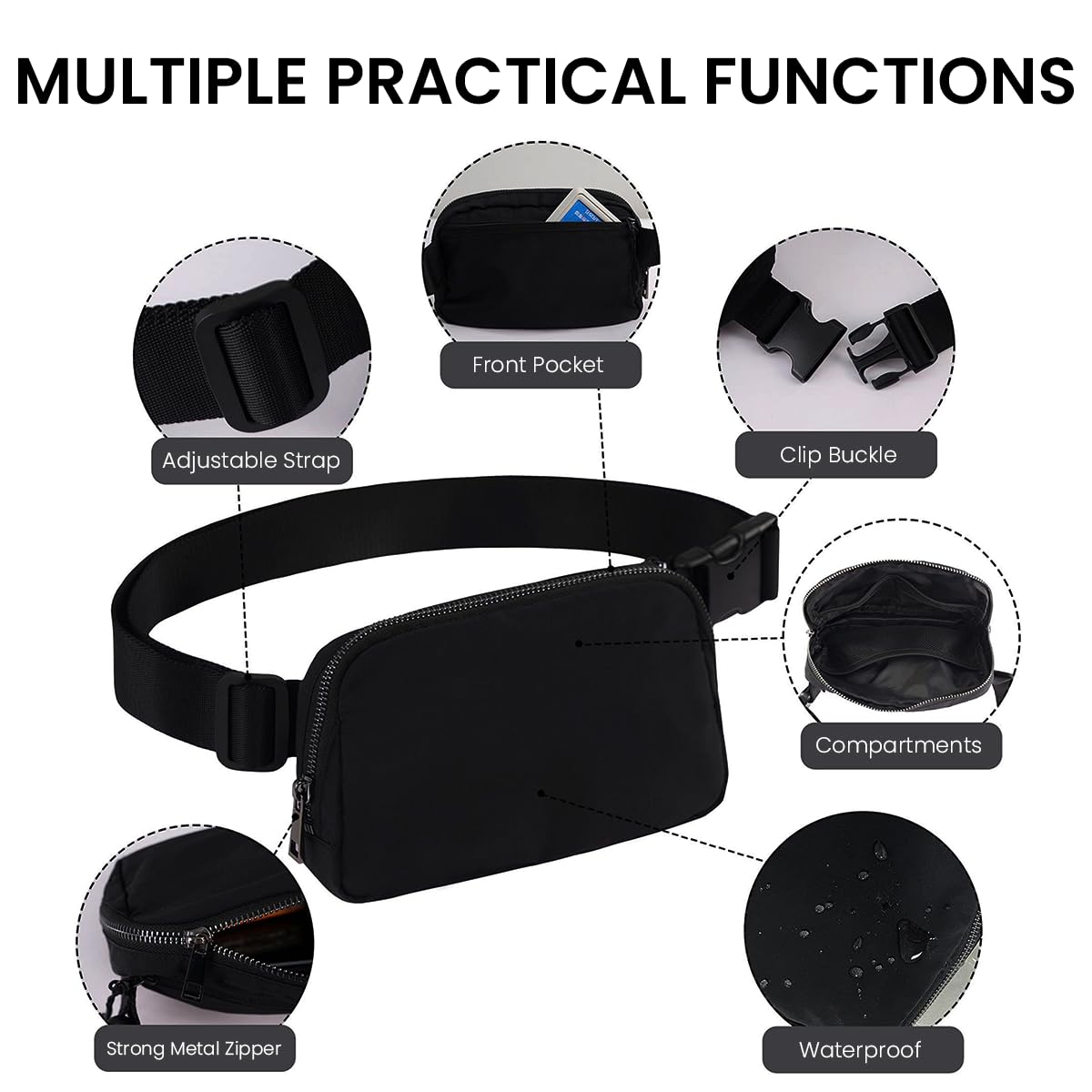 GUSTAVE Mini Waist Bag for Men & Women, Square Fanny Pack for Women Lightweight Shoulder Chest Pack Waist Pouch with Adjustable Strap for Work, Running, Hiking, Travel