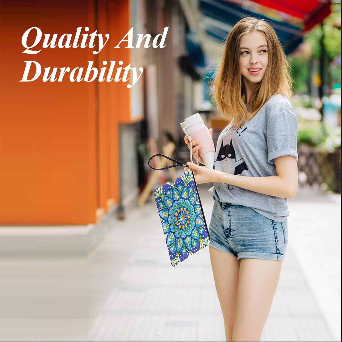 HASTHIP DIY Makeup Bag Diamond Painting Art Material Kit with Color Gem Packs, Tools & Accessories, Blue Mandala Diamond Painting Utility Bag with Lanyard DIY Diamond Craft Gift, 8.26x6.29 inches