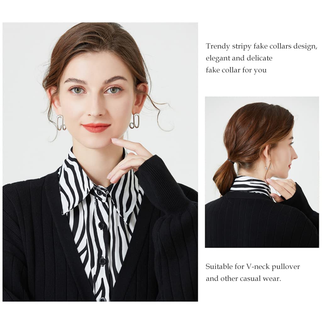 PALAY Fake Collar for Women Detachable Stripe Fake Shirt Collars Chiffon V Neck Blouse False Collar Elegant Women Half Shirts Collar for Tops Dresses Sweater