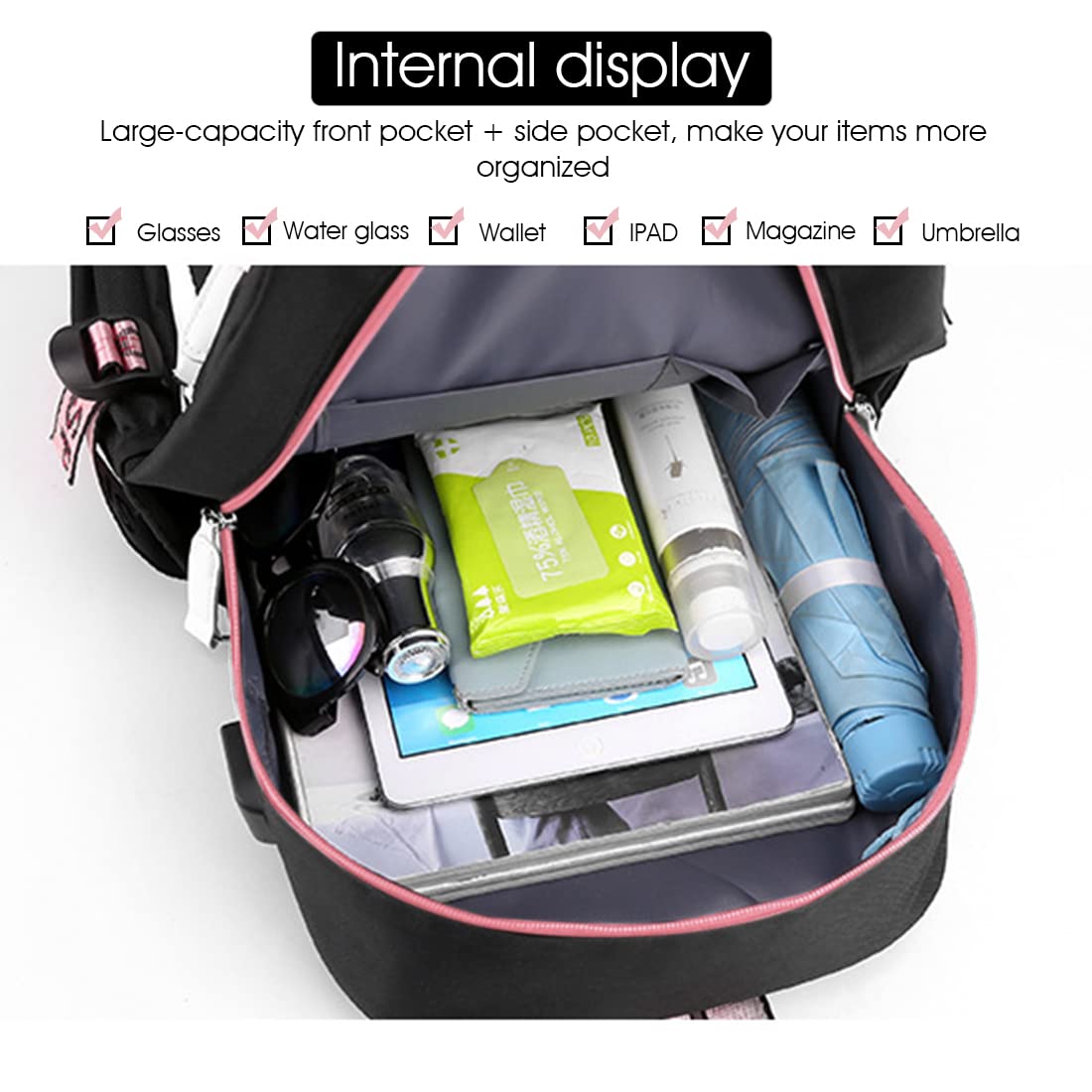 PALAY BTS Backpack for Boys Kpop BTS Bangtan School Backback for Student with Cable Vent, Backpack Travel Bag Backpack Laptop Bag