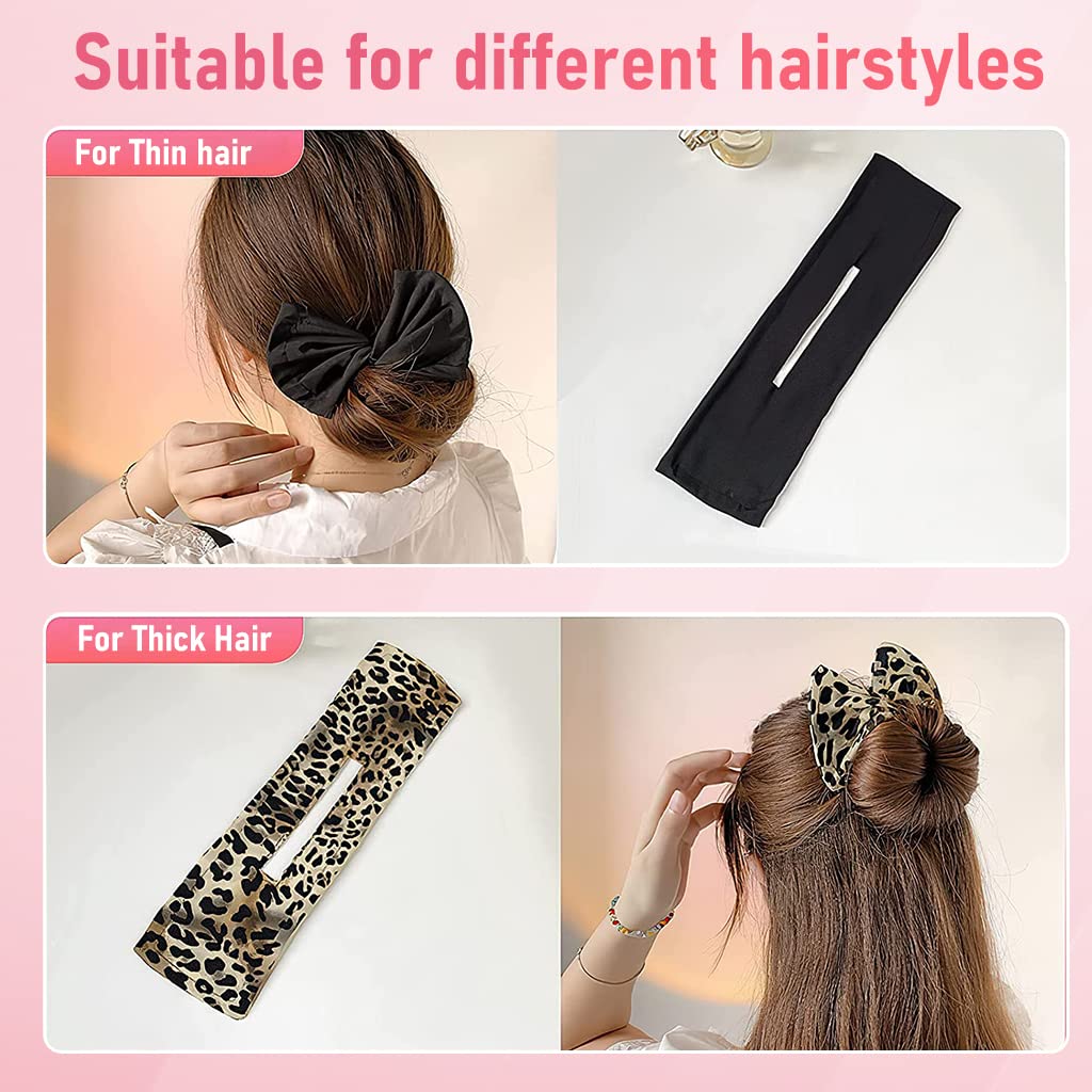 PALAY 3Pcs Hair Bun Accessories for Women Girls, Quick Hair Bun Maker, Fashion Flexible Bun for Hair Twister, French Hairstyle Donut Hair Bun Clips Set (Black, Red, Leopard)