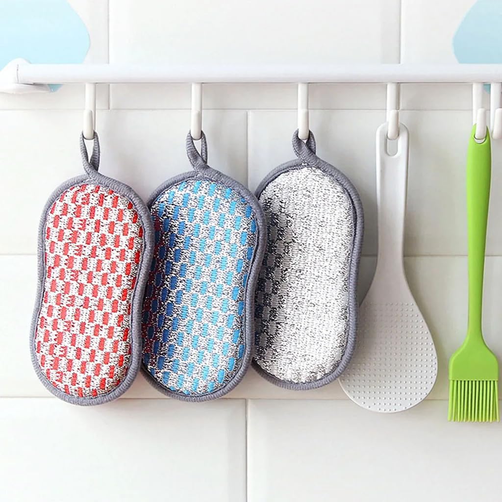 HASTHIP 6 Pack Kitchen Dish Sponge Scrubber, Durable Scrub Scouring Sponge, Non-Scratch Microfiber Sponge Heavy Duty for Da wn Dish Soap Cleaning of Sink Pans