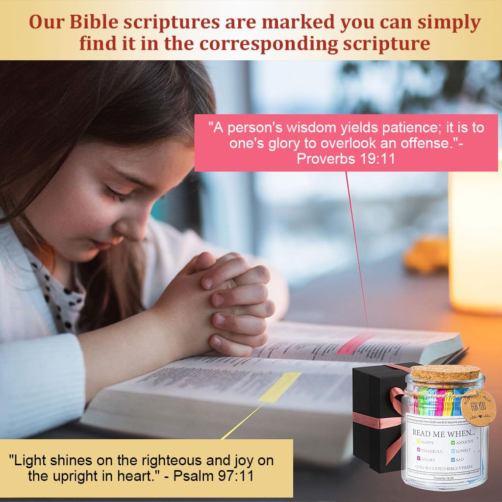 HASTHIP Bible Verse Jar Inspirational Bible Verse Jar Bible Verse Notes Glass Jar with 90Pcs Color-coded Bible Verses Notes Christian Gifts Birthday Gift