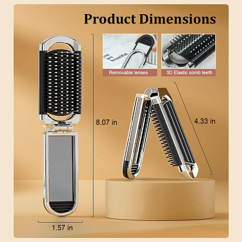 MAYCREATE Pocket Comb with Mirror Mini Comb for Makeup Bag Travel Folding Hair Brush With Mirror Air Cushioning Hair Comb Hair Styling Tools