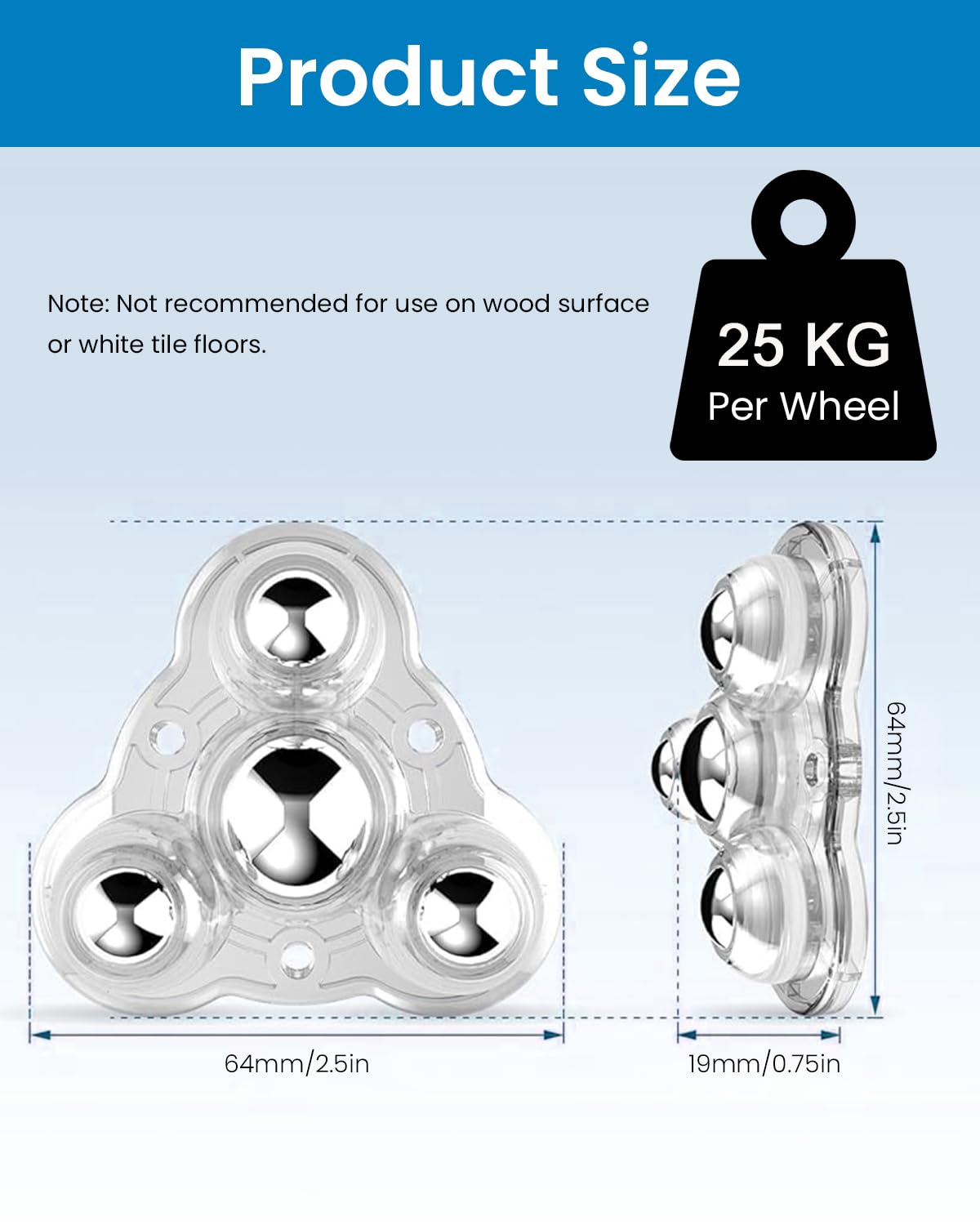 HASTHIP 4Pcs Self Adhesive Caster Wheels 360° Rotation Caster Wheels for Small Appliances, 2.4 Inch Swivel Wheels for Furniture Moving, 25KG Load Capacity Per Caster, for Trash Can, Storage Bins
