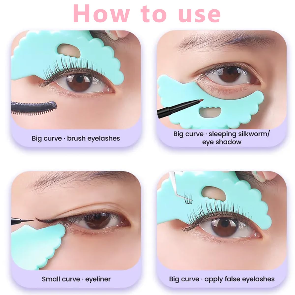 MAYCREATE 4 Pcs Eye Stencils Mascara Applicator Guide Tool, Reusable 3 in 1 Eyelash, Eyeshadow, Eyeliner Applicator Guard Shields, Silicone Eye Makeup Auxiliary Tool for Women Girl