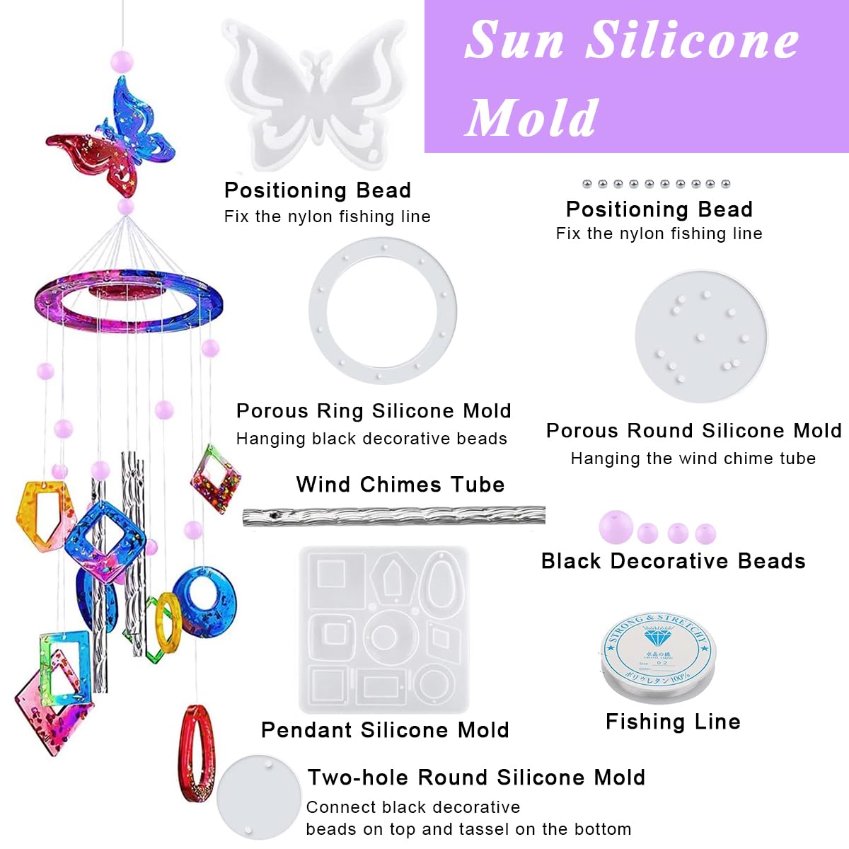 HASTHIP Resin Molds, Wind Chimes Resin Molds Silicone Kit Butterfly Design for Art Crafts Wind Bell Keychain Earring Pendant Jewelry Home Garden Yard Outdoor Decoration, Butterfly