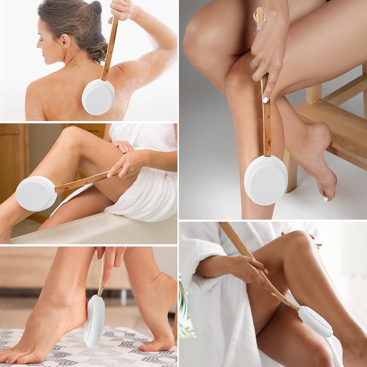 MAYCREATE Lotion Applicator for Your Back, Lotion Applicators, Long Wooden Handle with 3 Replaceable Brush Head for Bath and Shower, Exfoliating or Dry Skin Brushing