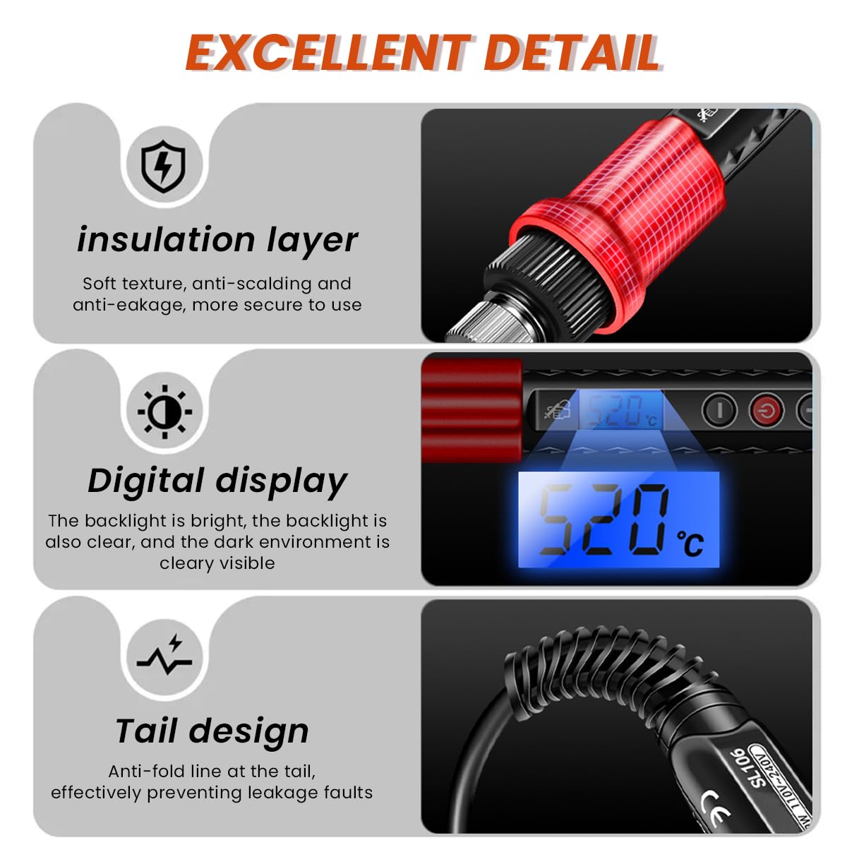 Serplex Electronics Soldering Iron Kit 60W Digital LCD Solder Gun with ON/OFF Switch Adjustable Temperature Controlled Fast Heating Thermostatic Design Welding Tools (Battery Not Included)