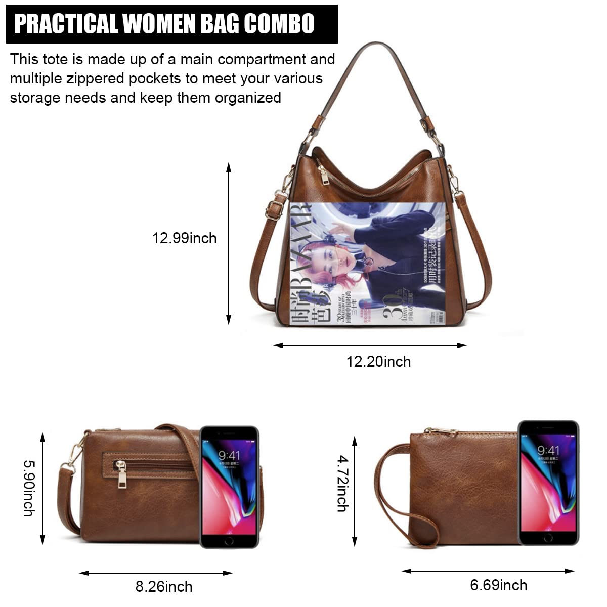 PALAY Tote Bags for Women Big Size Hobo Bag 3-Piece Women Bag Combo PU Shoulder Bag Large Capacity Commuter Bag Handbags Bag for Girls with Purse Gift