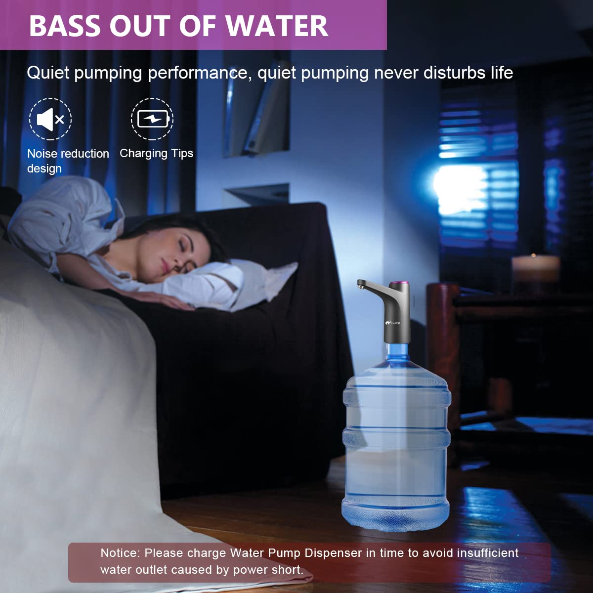 HASTHIP Automatic Water Dispenser Pump, Portable Can Water Dispenser Pump with USB Rechargeable Battery Suitable for Water Can with A 2.16-Inch (5.5cm) Neck, for Home, Office, Outdoor Etc (Black)