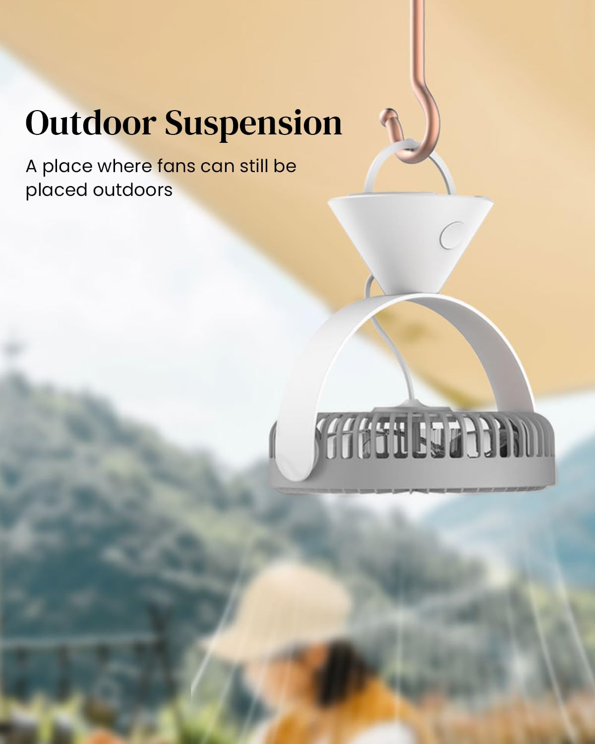 HASTHIP Portable Camping Fan with Folding Hanging Handle 360° Rotation Hanging USB Fan
