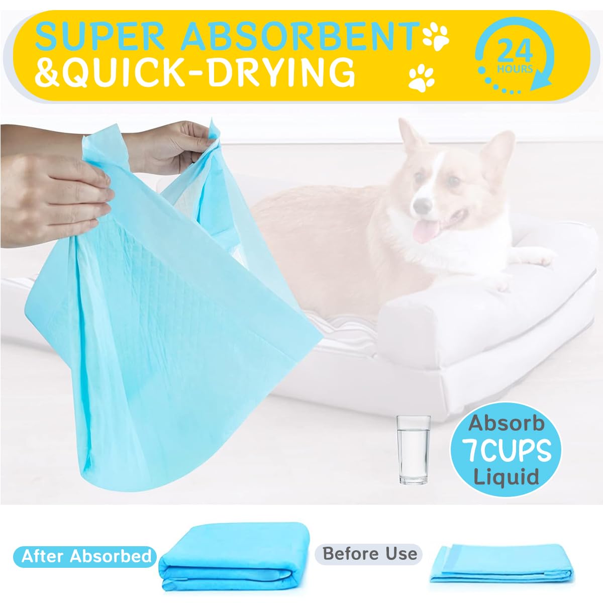 Qpets 20 PCS Dog Pee Pads Dog Diapers Pet Puppy Training Changing Pads Breathable Pet Pee Mats