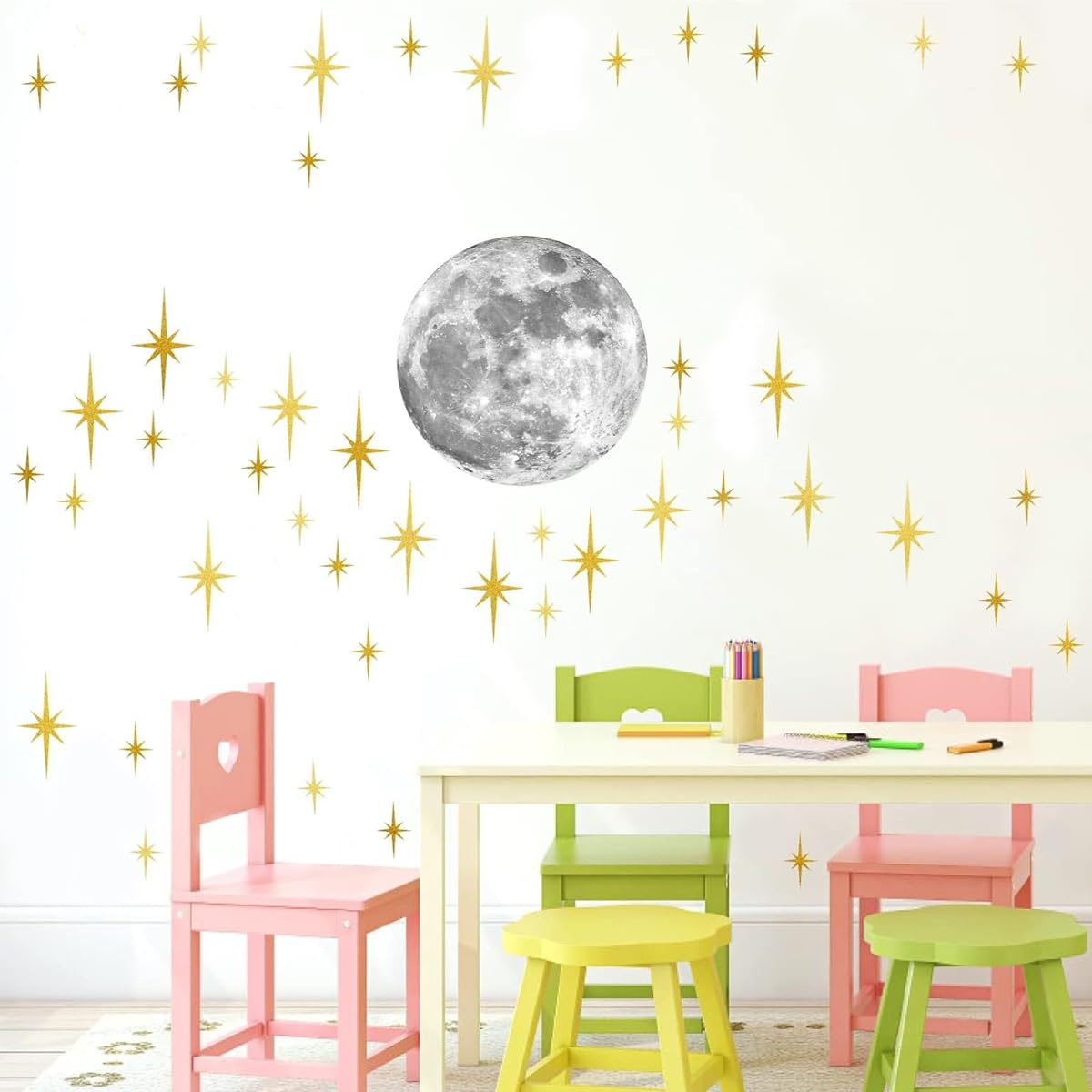 HASTHIP Golden Twinkle Stars Wall Stickers Multi Sizes Mirroring Acrylic Self Adheisve Stars Wall Stickers Background Decor Kids Room Wall Decor Home Decor