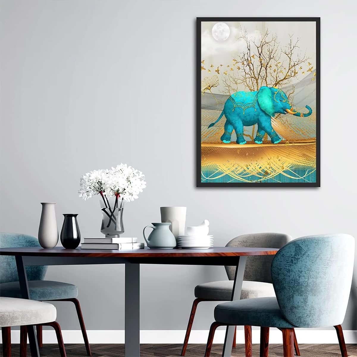 HASTHIP Diamond Painting Kit, 12x16inch Blue Elephant Diamond Painting, 5D Diamond Painting Kit for Adults & Kids, Very Suitable for Home Leisure and Wall Decoration, Gift for Kids and Adults