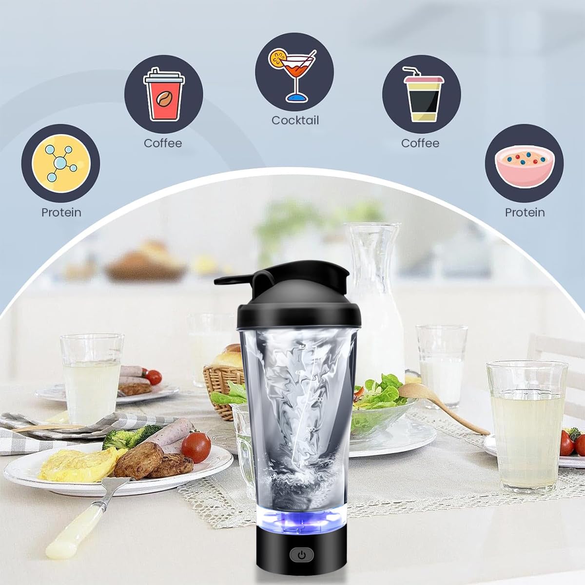 HASTHIP 450ML Electric Shaker Bottle - USB Rechargeable 16oz Auto-Stop Protein Mixer for Smooth Shakes, Juices - Easy Clean, BPA-Free Gym Drink Blender for Coffee, Oats, Supplements