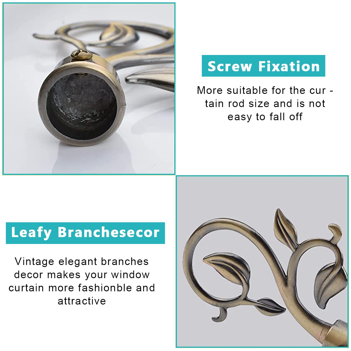 HASTHIP 4pcs Metals Decorative Curtain Drapery Rod/Pole Finials Ends for Dia.20-22.5mm Curtain Poles