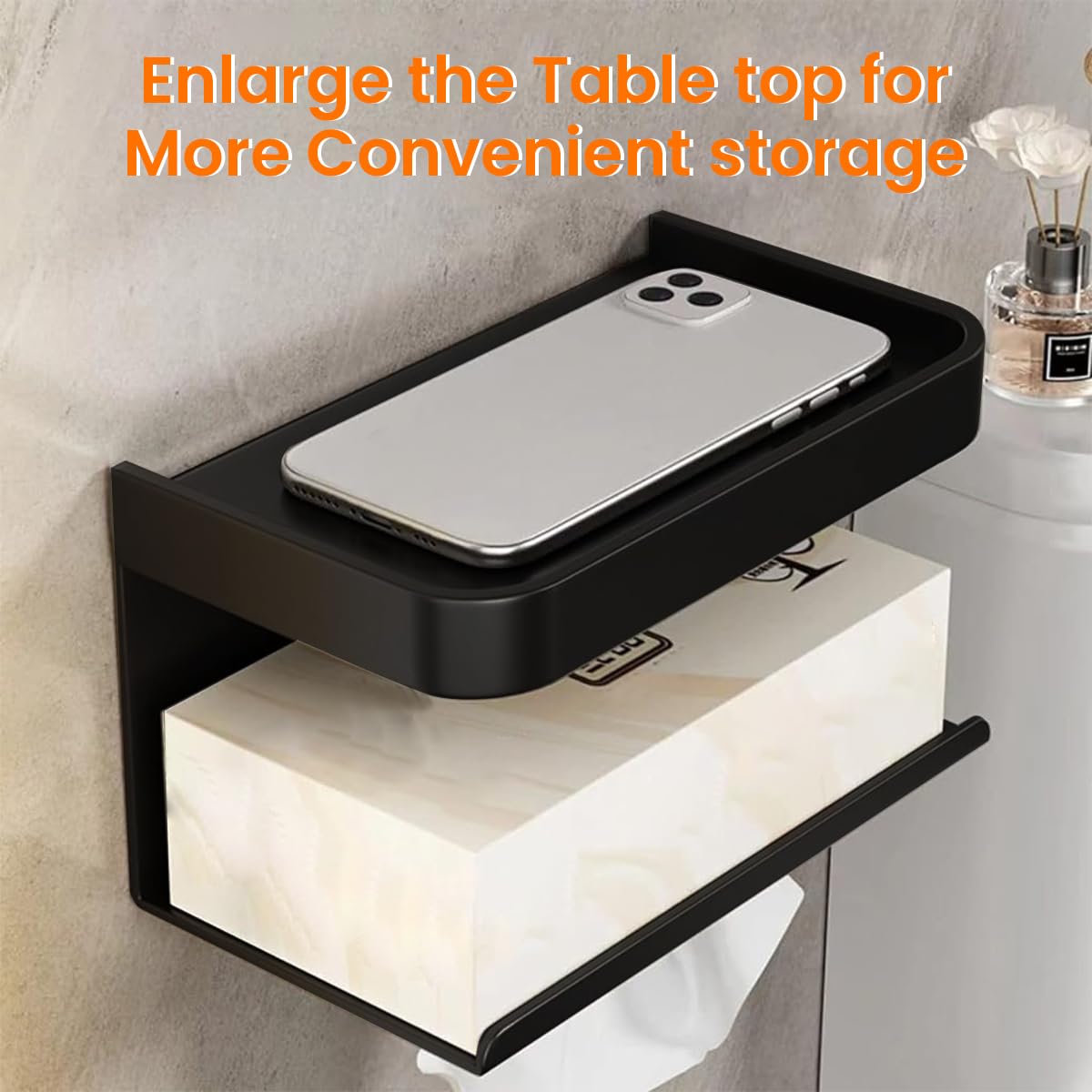 HASTHIP Magic Sticker Series Toilet Paper Holder for Bathroom, Wall Mounted Toilet Paper Holder Bathroom Accessories Tissue Roll Dispenser Storage Rack with Phone Shelf