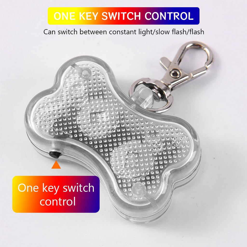 Qpets LED Colorful Dog Collar Charm 7-Color Bone-shaped Dog Collar Charm with Switch Waterproof Bone-shaped Key Chain Charm Bag Charms