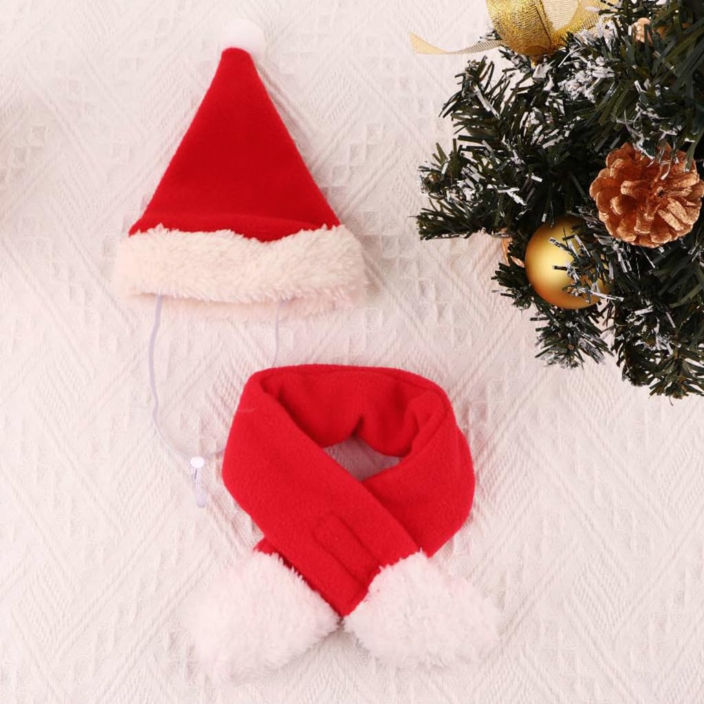 Qpets Christmas Costume for Cat Red Christmas Hat & Scarf for Cat Christmas Dressing Accessory for Cat Puppy, L