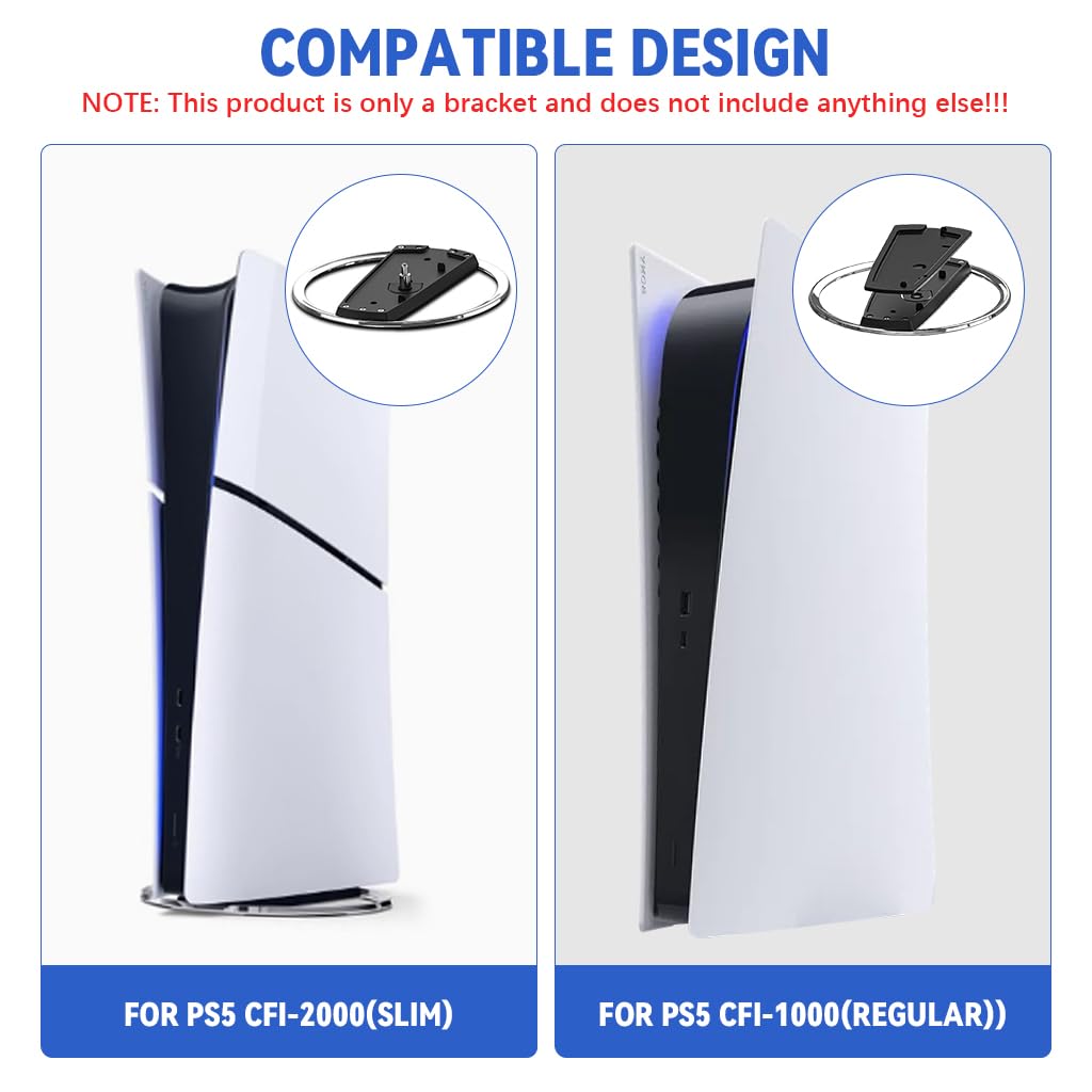 ZORBES Vertical Stand for PS5/PS5 Slim Consoles Slim PS5 Holder Stand with Metal Ring Base Anti-slip Vertical Stand for PS5/PS5 Slim Consoles