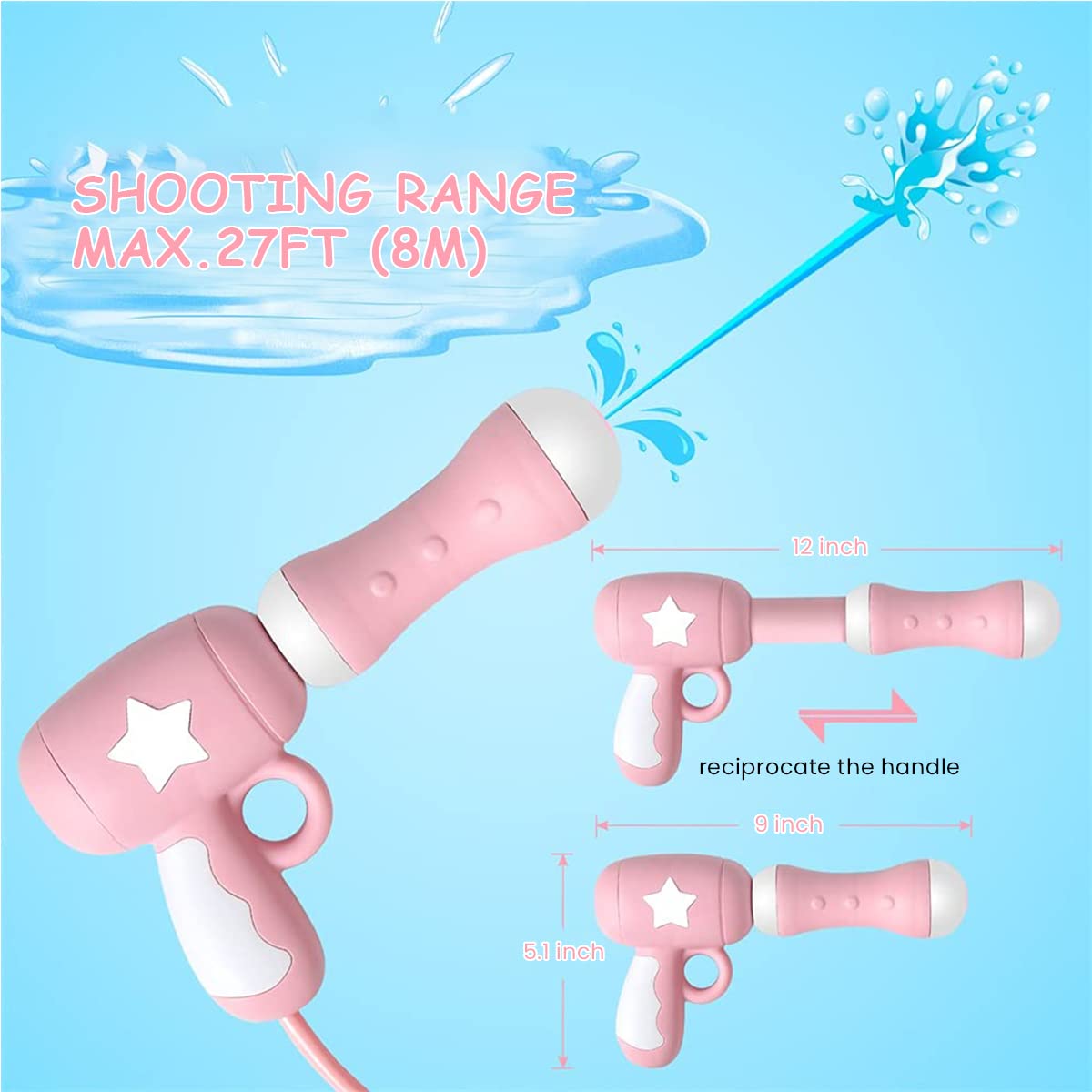 PATPAT Water Gun for Kids, Holi Water Gun with 2L Large Water Tank & Adjustable Straps, Kids Water Pistol Gun with Pressure Mechanism for Long Throw, Pool Toys for Summer Beach/Water Fight Game