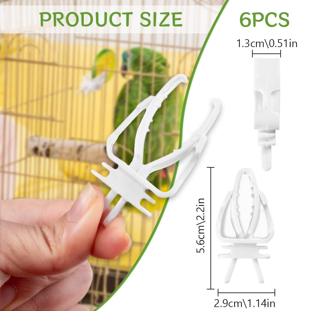 Qpets Pet Food Clip, 6Pcs Bird Food Clips Holder for Cage Fruit Slice Clip Holder for Cage Plastic Bird Food Clip for Fruit Slices, Vegetable Leaf, Stem