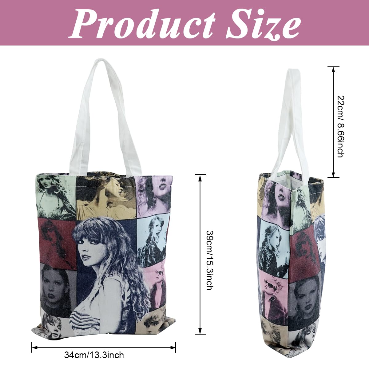 PALAY Girls Tote Bag Taylor Swift Print Canvas Bag Cartoon Picture Print Shopping Bag Zipper Bag Book Bag Taylor Swift Fans Merchandises